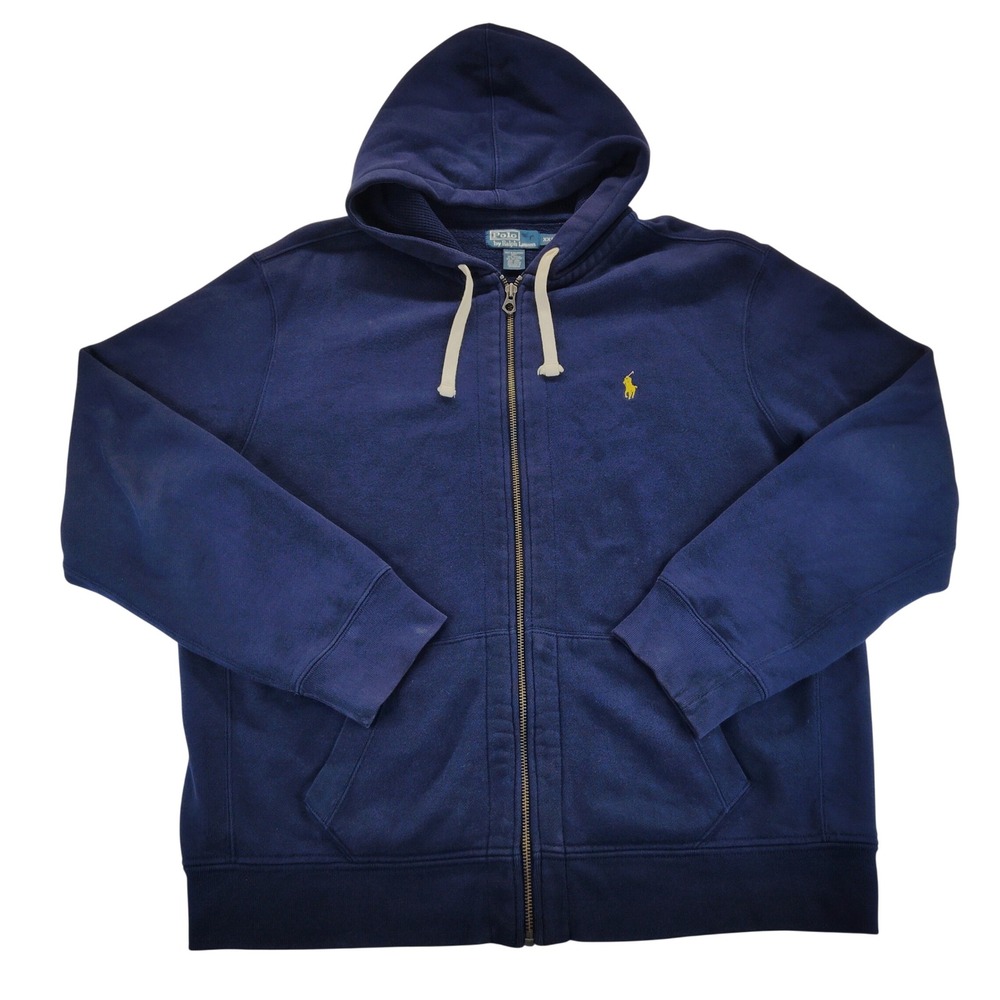 Polo Ralph Lauren Hoodie Mens XXL Navy Blue Excellent Full Zip Pony Logo